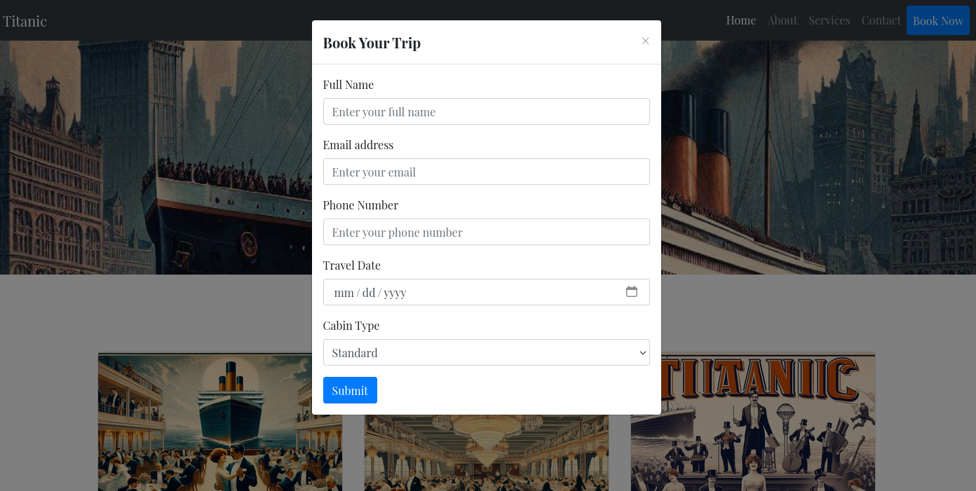 Titanic Ticket booking form