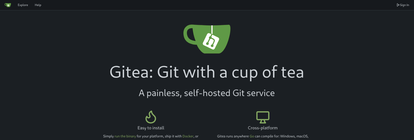 Gitea landing page